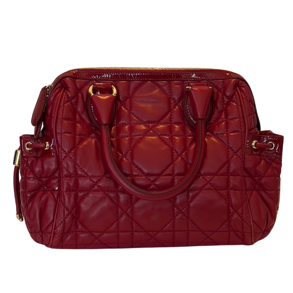 Dior Red Cannage Leather Side Pocket Satchel